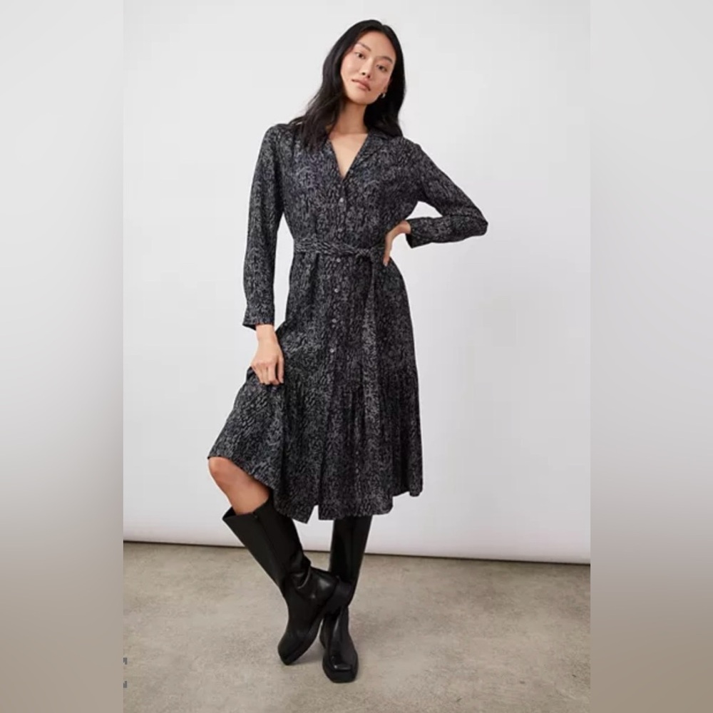 Women’s Rails Beatrice Midi Dress Charcoal Gray Animal Print Shirtdress Large